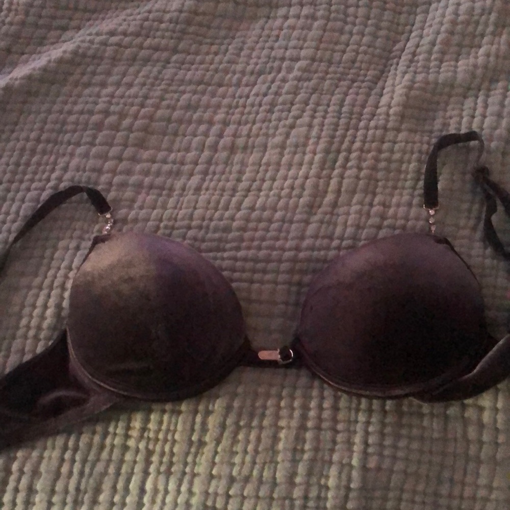 Black velvet push up bra with rhinestone straps